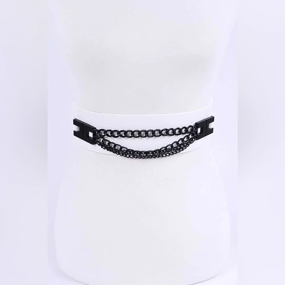 Black Waist Belt with Gold Chain Accent (3 Colors)